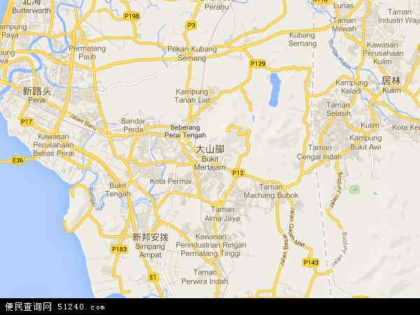 马来西亚槟榔屿大山脚地图(卫星地图)图片