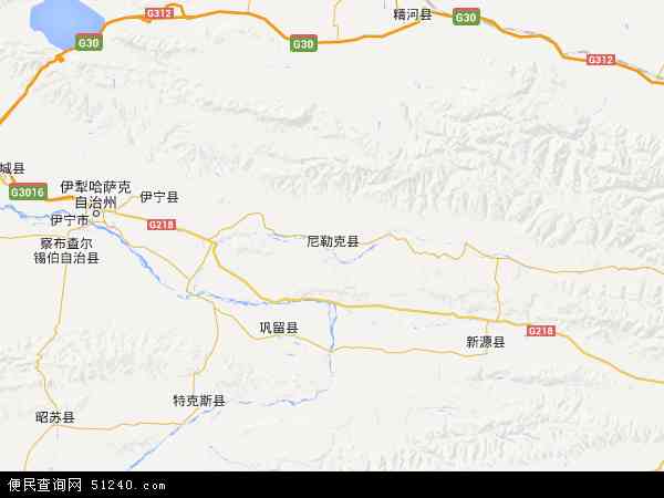中国新疆维吾尔自治区伊犁哈萨克自治州尼勒克县地图(卫星地图)图片