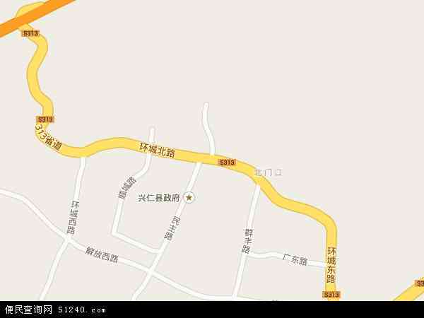 中国贵州省黔西南布依族苗族自治州兴仁县城北地图(卫星地图)图片