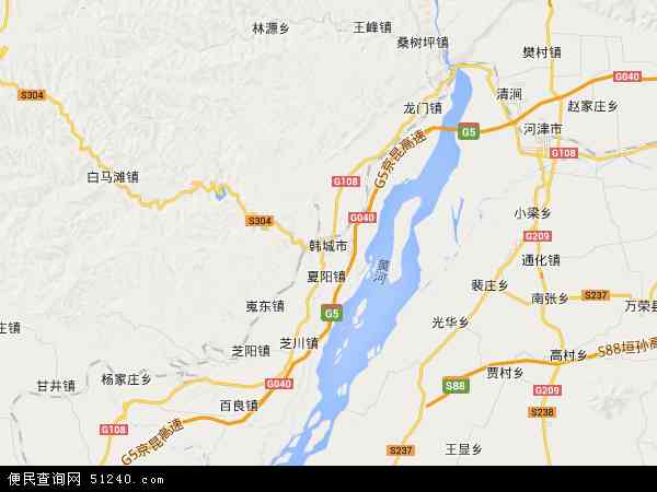 中国陕西省渭南市韩城市地图(卫星地图)图片