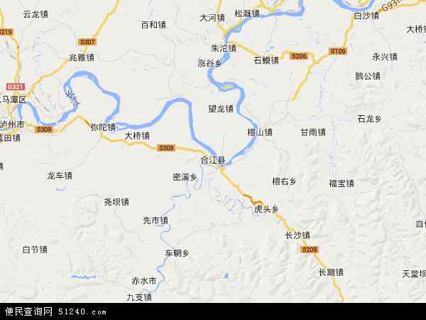 中国四川省泸州市合江县地图(卫星地图)图片