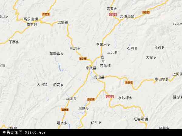 中国湖北省恩施土家族苗族自治州来凤县地图(卫星地图)图片