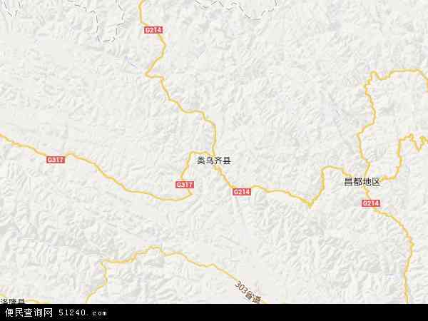 中国西藏自治区昌都地区类乌齐县地图(卫星地图)图片