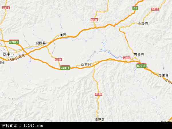 陕西省汉中市西乡县地图(地图)