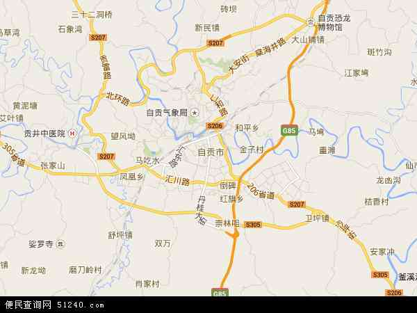 中国四川省自贡市自流井区地图(卫星地图)图片
