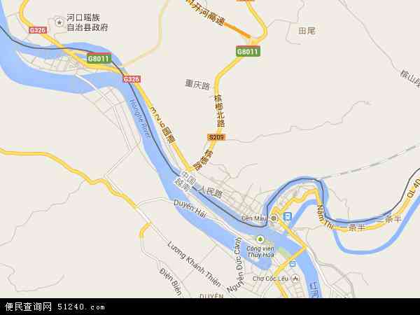 中国云南省红河哈尼族彝族自治州河口瑶族自治县河口镇地图(卫星地图)图片