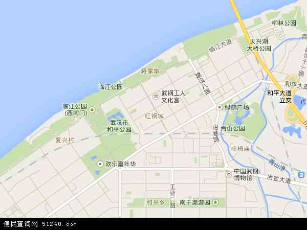 中国湖北省武汉市青山区红钢城地图(卫星地图)