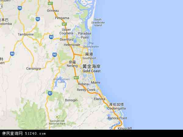 澳大利亚昆士兰黄金海岸地图(卫星地图)