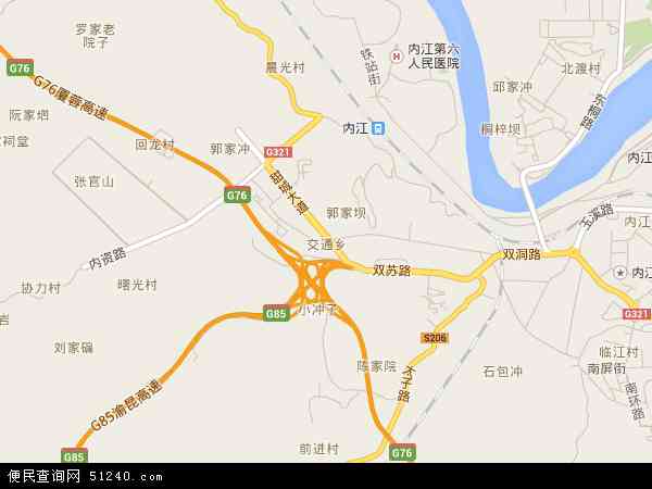 中国四川省内江市市中区交通乡地图(卫星地图)图片