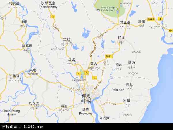 缅甸仰光省地图(卫星地图)