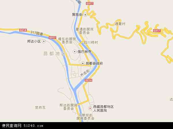 中国西藏自治区昌都地区昌都县城关镇地图(卫星地图)图片