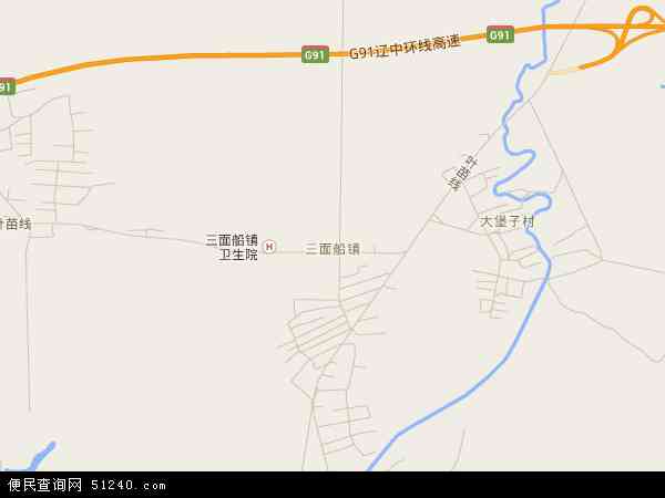 中国辽宁省沈阳市法库县三面船镇地图(卫星地图)图片