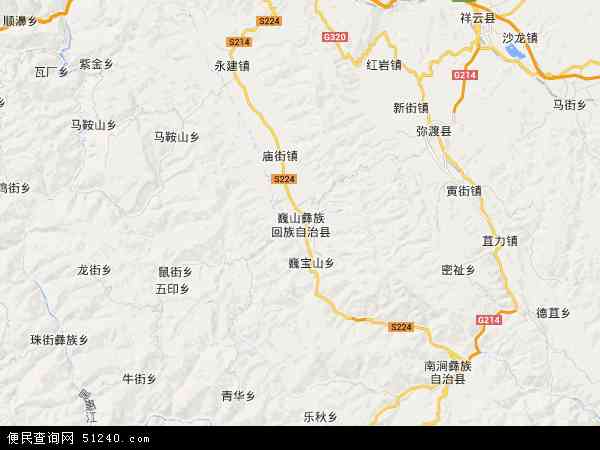 中国云南省大理白族自治州巍山彝族回族自治县地图(卫星地图)图片
