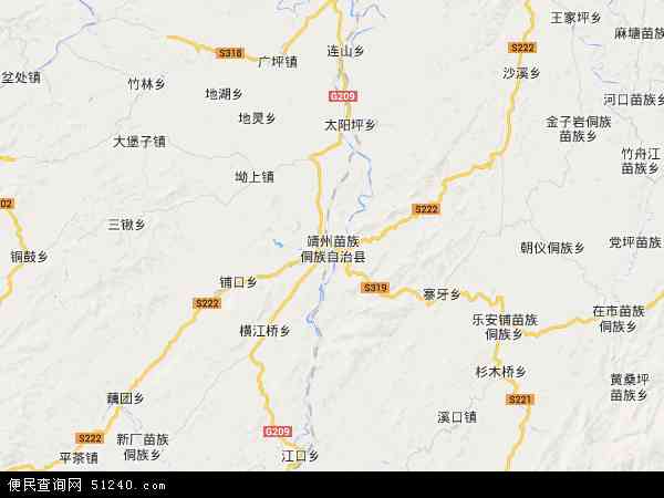 中国湖南省怀化市靖州苗族侗族自治县地图(卫星地图)