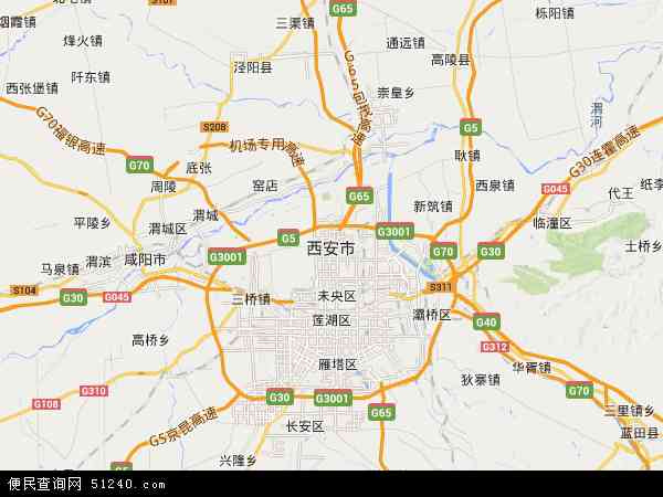 中国陕西省西安市地图(卫星地图)图片