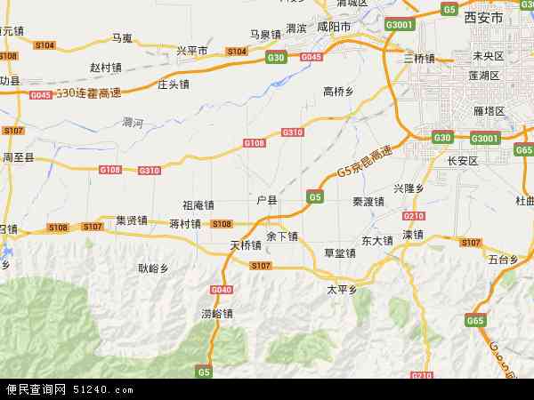 中国陕西省西安市户县地图(卫星地图)