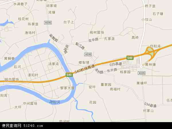 中国湖南省长沙市长沙县榔梨地图(卫星地图)