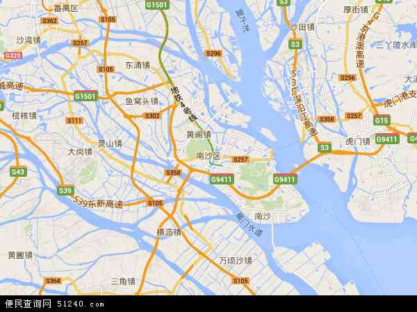 中国广东省广州市南沙区地图(卫星地图)