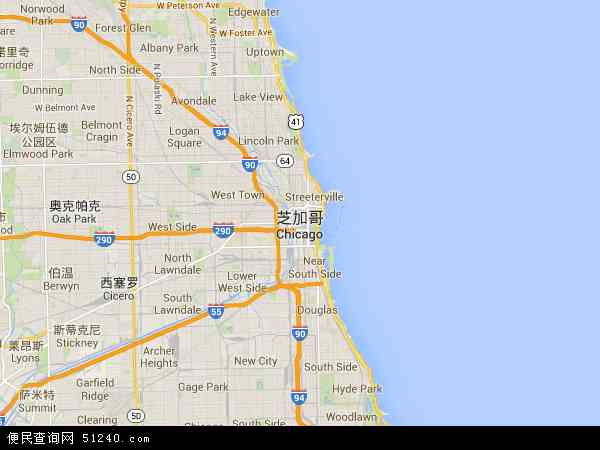 美国伊利诺斯芝加哥地图(卫星地图)