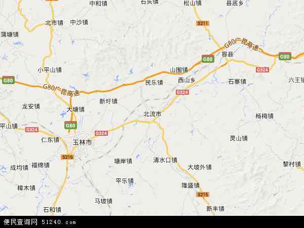 中国广西壮族自治区玉林市北流市地图(卫星地图)