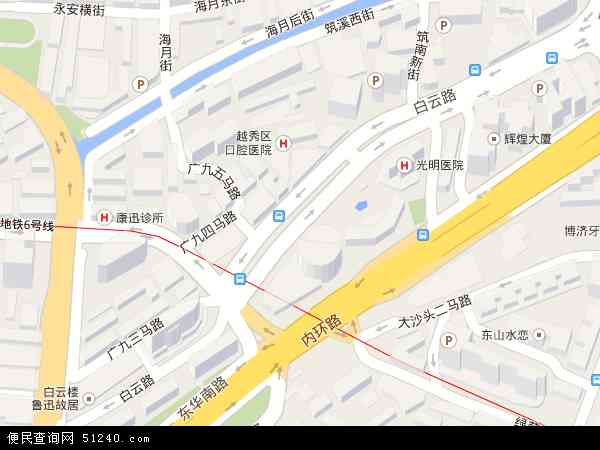 中国广东省广州市越秀区白云地图(卫星地图)图片
