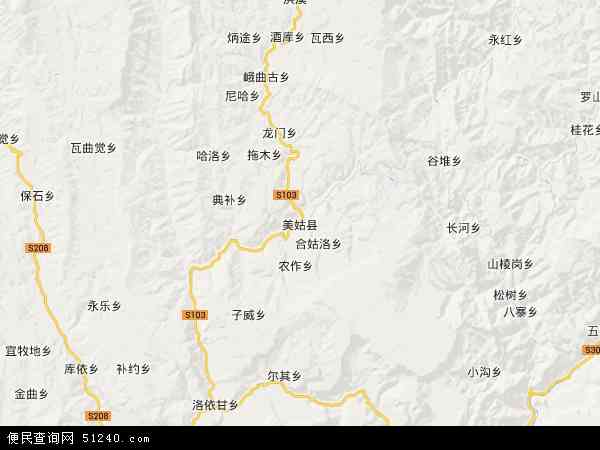 中国四川省凉山彝族自治州美姑县地图(卫星地图)图片