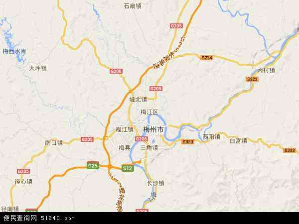 中国广东省梅州市梅江区西郊地图(卫星地图)图片