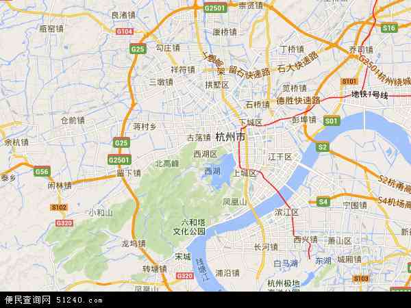 中国浙江省杭州市西湖区地图(卫星地图)