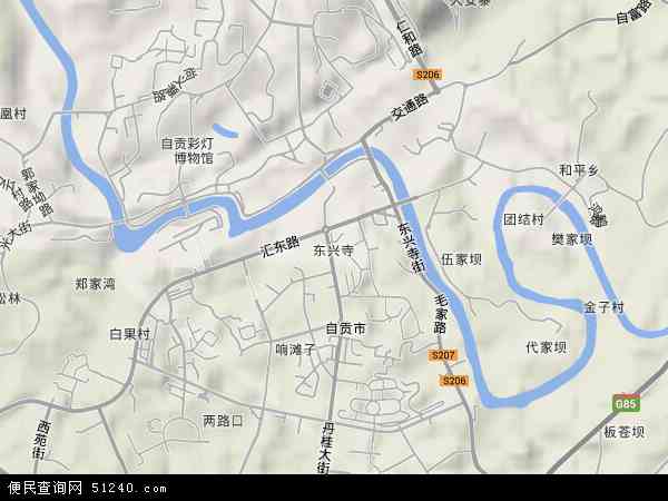 中国四川省自贡市自流井区东兴寺地图(卫星地图)图片
