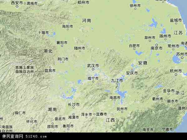 中国湖北省地图(卫星地图)