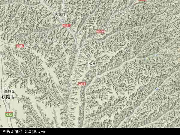 中国甘肃省庆阳市合水县地图(卫星地图)图片