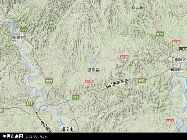中国四川省遂宁市蓬溪县地图(卫星地图)图片