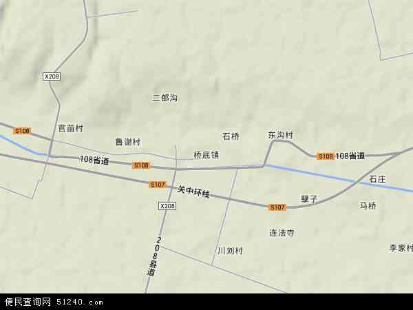 中国陕西省咸阳市泾阳县桥底镇地图(卫星地图)图片