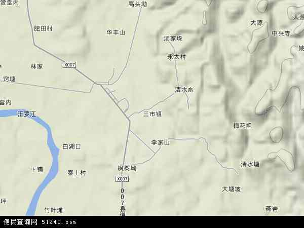 中国湖南省岳阳市平江县三市镇地图(卫星地图)图片