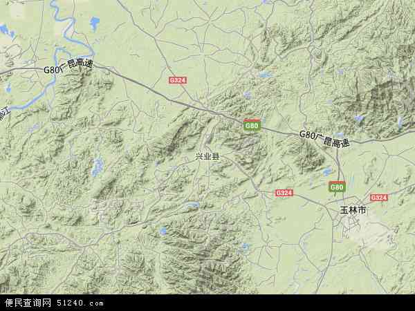 中国广西壮族自治区玉林市兴业县地图(卫星地图)图片