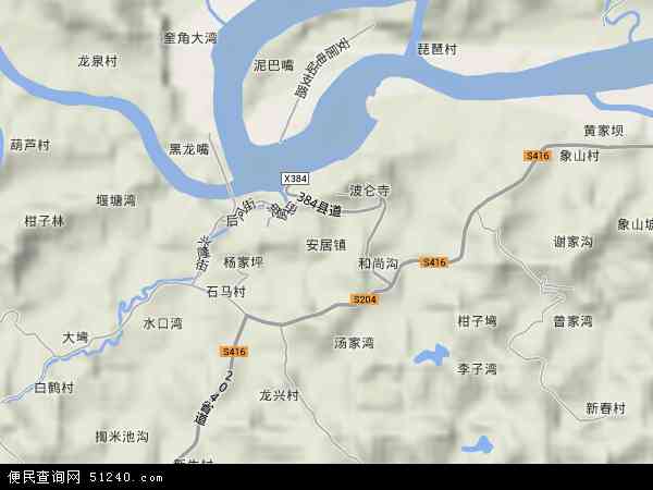 中国重庆市铜梁县安居镇地图(卫星地图)图片
