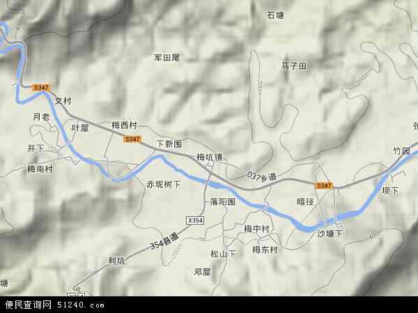 中国广东省韶关市新丰县梅坑镇地图(卫星地图)图片