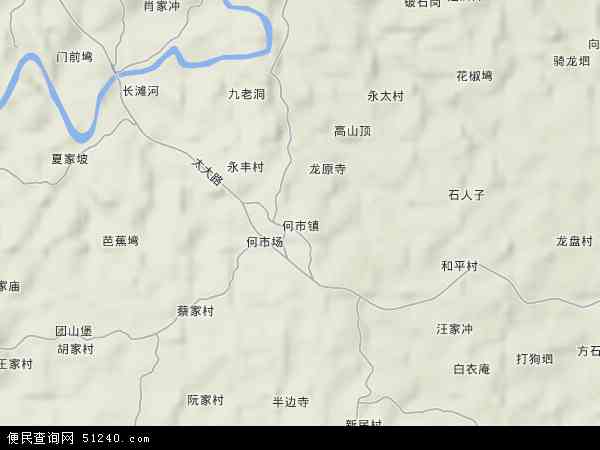 中国四川省自贡市大安区何市镇地图(卫星地图)图片
