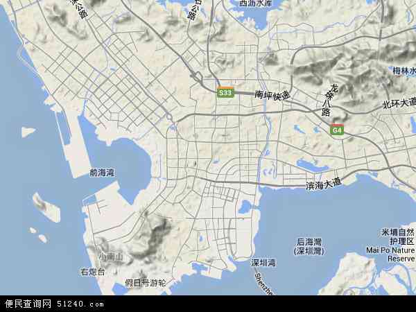 中国广东省深圳市南山区地图(卫星地图)