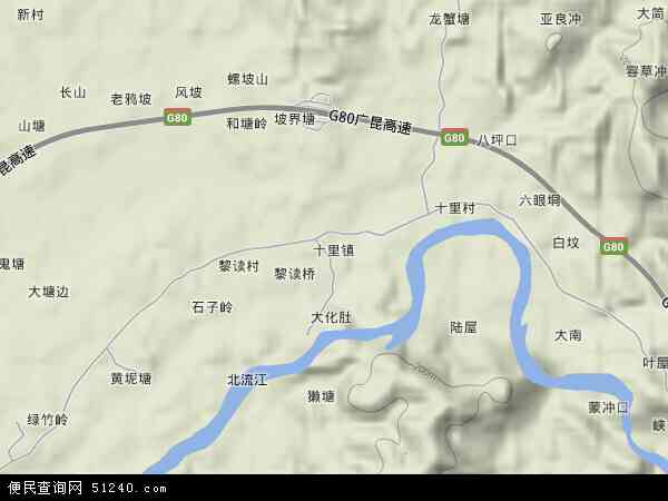 中国广西壮族自治区玉林市容县十里镇地图(卫星地图)图片