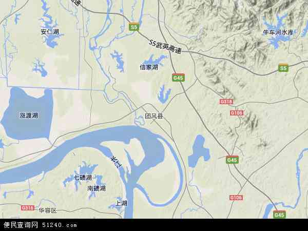 中国湖北省黄冈市团风县地图(卫星地图)图片