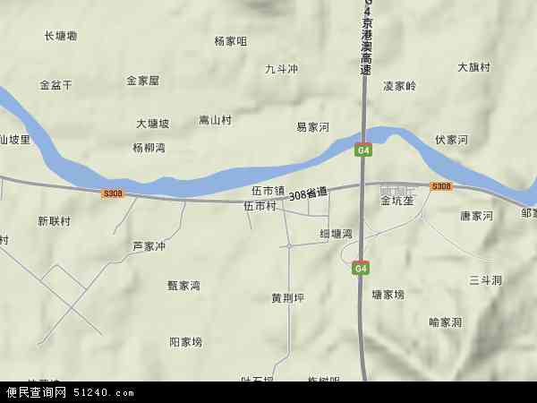 中国湖南省岳阳市平江县伍市镇地图(卫星地图)图片