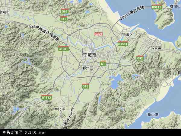中国浙江省宁波市鄞州区地图(卫星地图)图片
