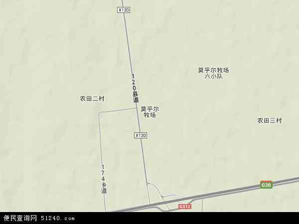 中国新疆维吾尔自治区伊犁哈萨克自治州霍城县莫乎尔牧场地图(卫星图片