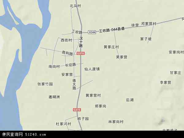 中国湖北省襄阳市老河口市仙人渡镇地图(卫星地图)图片