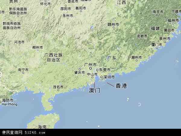 中国广东省地图(卫星地图)