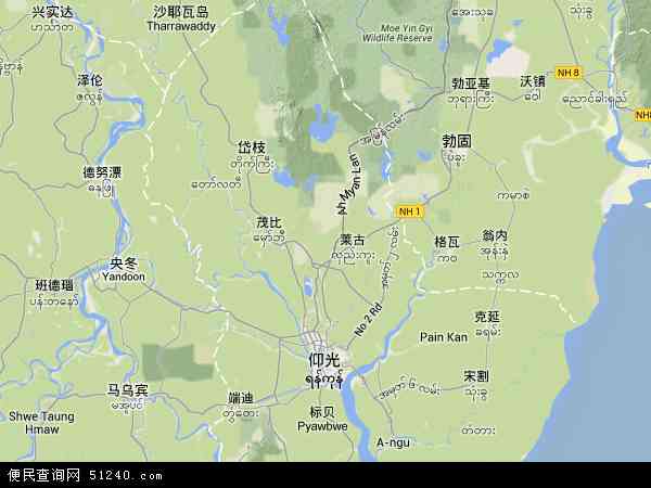 缅甸仰光省地图(卫星地图)