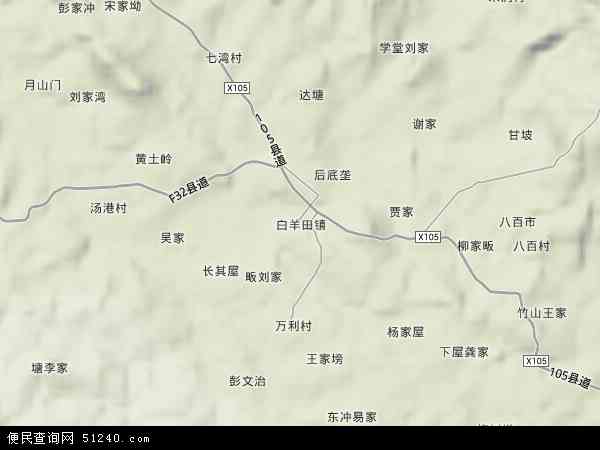 中国湖南省岳阳市临湘市白羊田镇地图(卫星地图)图片