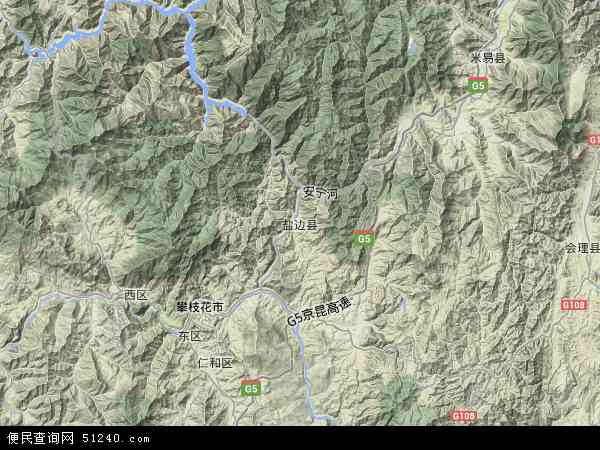 中国四川省攀枝花市盐边县格萨拉彝族乡地图(卫星地图)图片