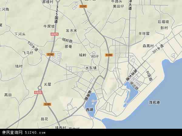 中国广东省茂名市电白县水东镇地图(卫星地图)图片
